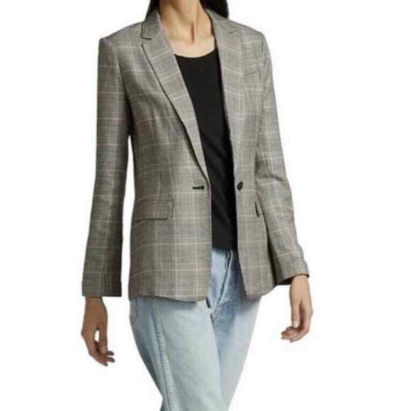 ATM NWOT Women's Glen Plaid Single-breasted Light Weight Blazer Size 8 - Picture 1 of 10